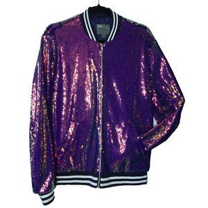 ASOS Sequin Varsity Bomber Jacket in Pink & Purple